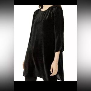 Eileen Fisher Women's Velvet Burnout Lines Tunic Top in Black, Size Xs $338 NWT